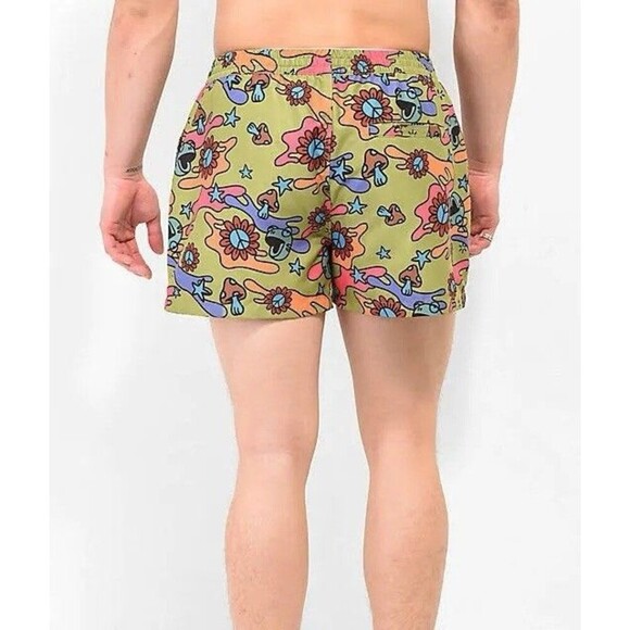 A-Lab Men's Large Skippy Trippy 3" Ins Board Shorts Mushroom Frogs Green Trunks - Picture 1 of 15
